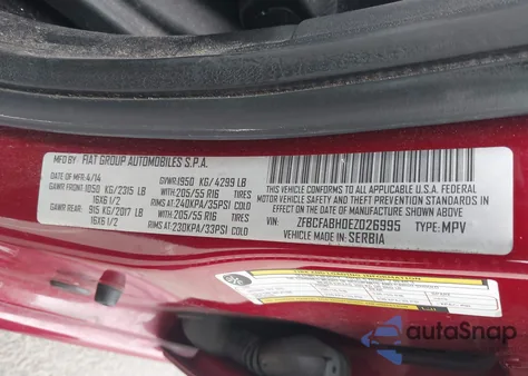 2014 Fiat 500L Easy from USA, damaged, VIN ZFBCFABH0EZ026995